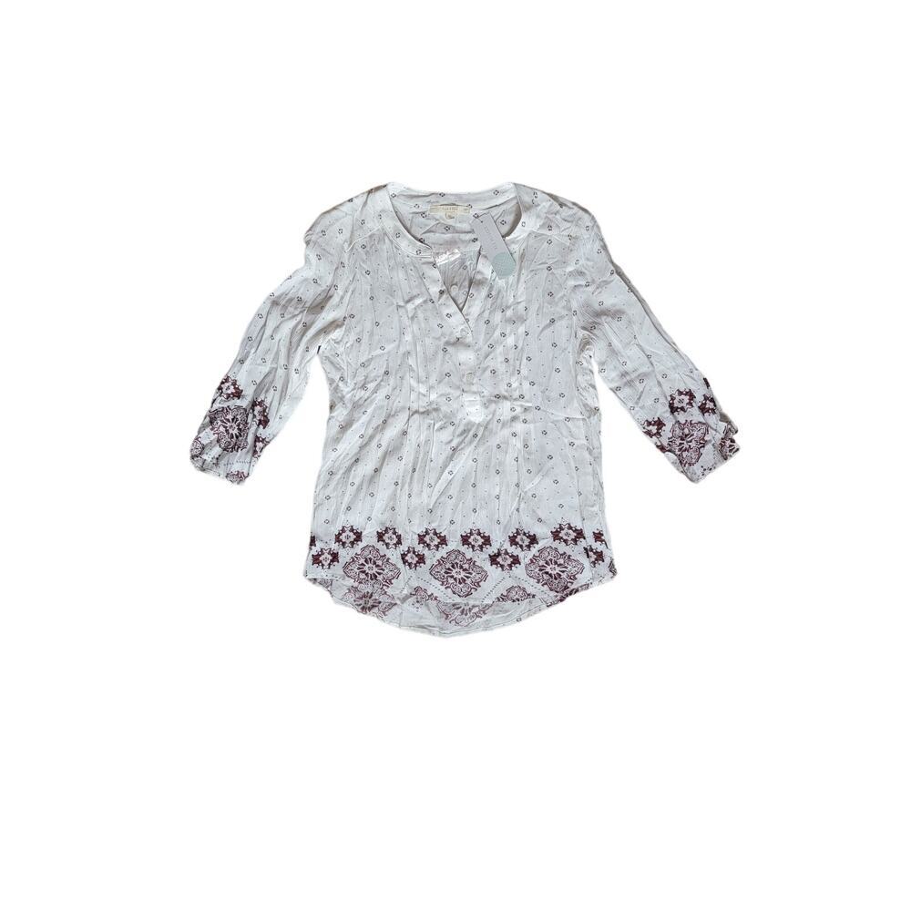 NWT Fun2Fun Kearney Henley Top White Printed‎ Boho Popover Size X-Small